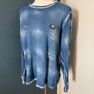 Y2K Grunge Cyber Affliction Waffle Knit Thermal Blue Small